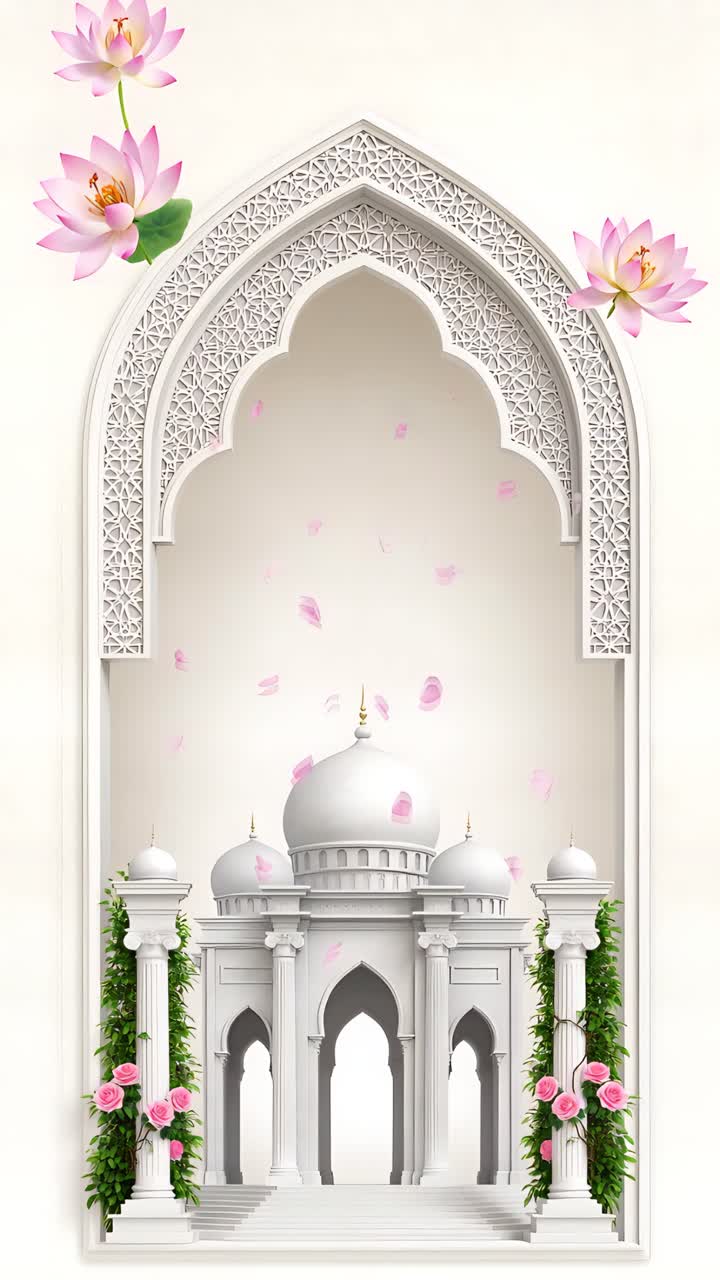 Sfondo Arco Nuziale Islamico con Loto Floreale e Padiglione Elegante 4K