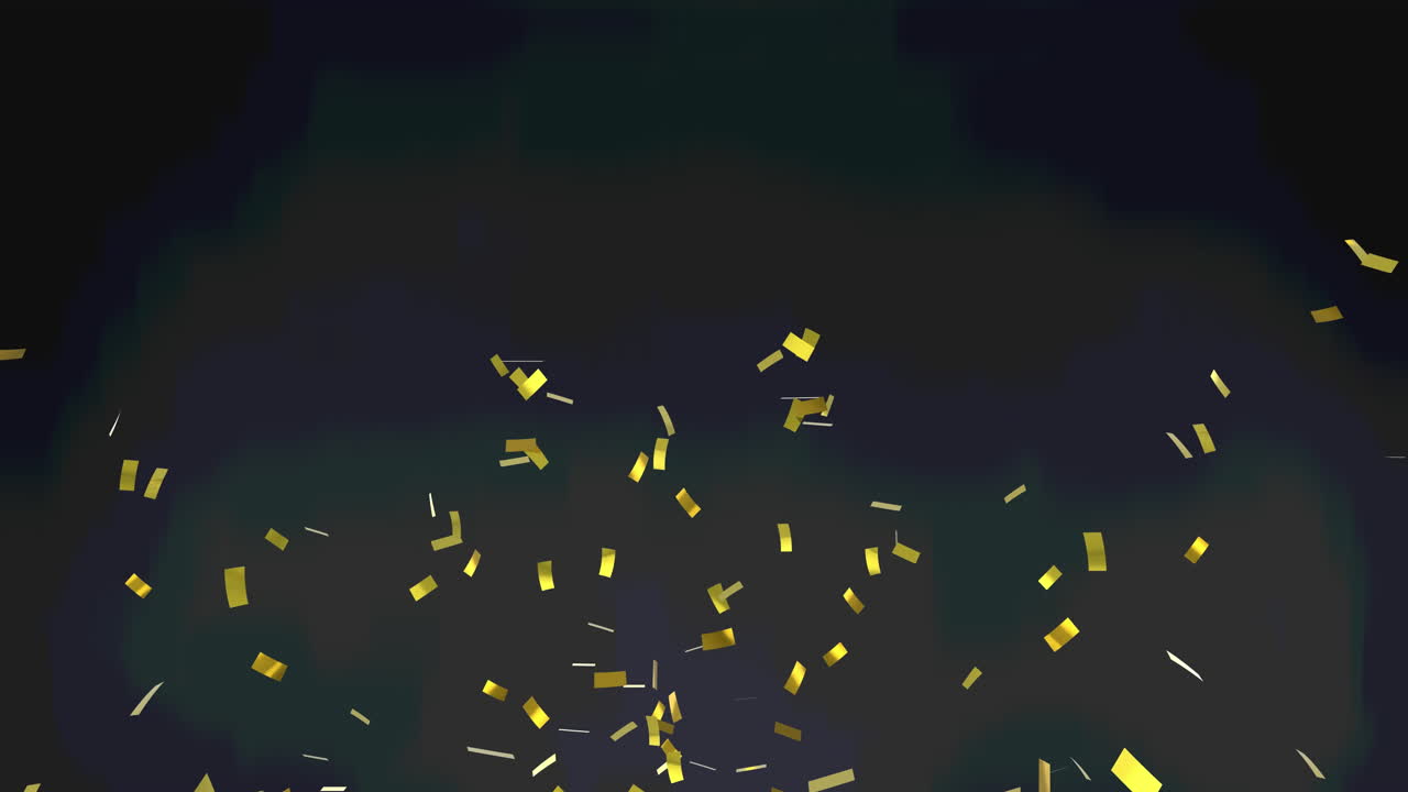 Animation of gold confetti floating over black background