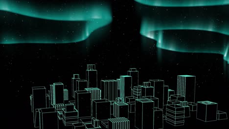 Animation-of-cityscape-at-christmas-over-aurora