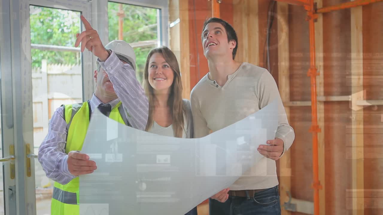 animación del procesamiento de estadísticas sobre ingenieros masculinos y planes de explotación de parejas en el sitio de construcción