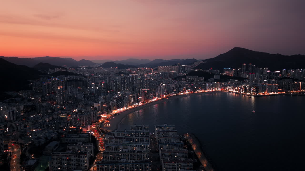 Night Cityscape View of a Korean Coastal City