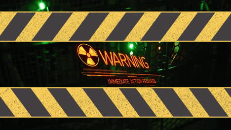 animation of warning text and symbol over server room