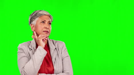 Green-screen,-thinking-and-senior-woman