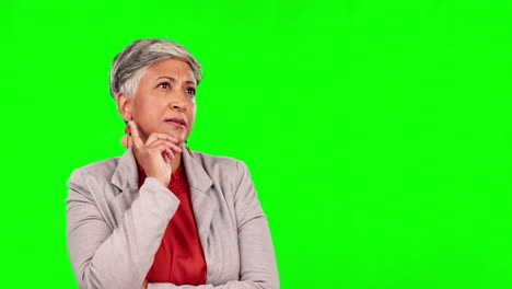 green screen, thinking and senior woman