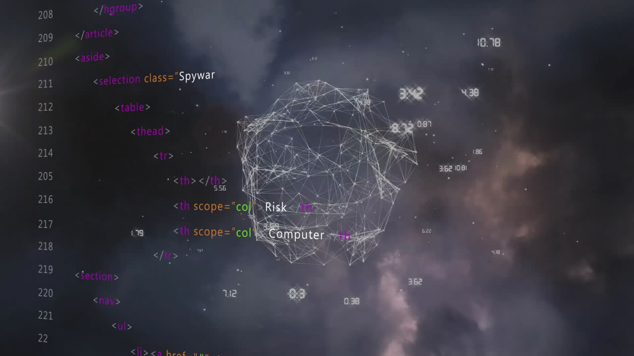 animación del globo con conexiones y procesamiento de datos sobre un fondo oscuro.