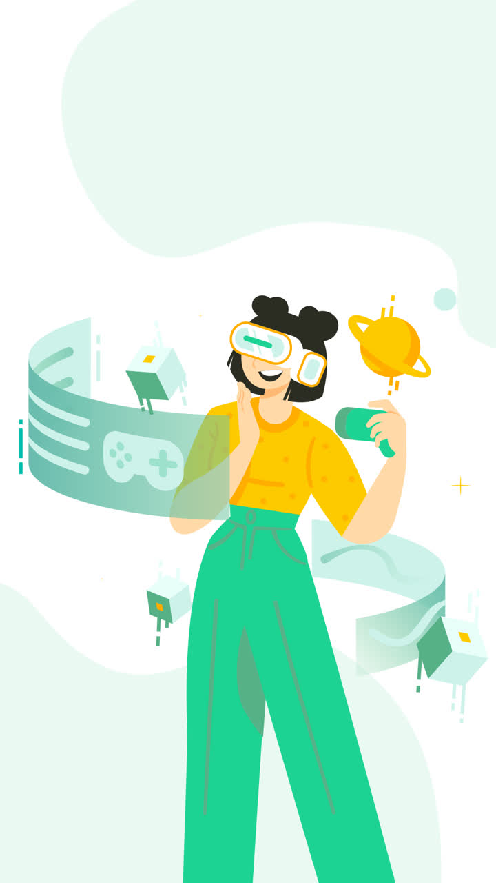 una animación de un diseño plano dibujado a mano ilustración del metaverso