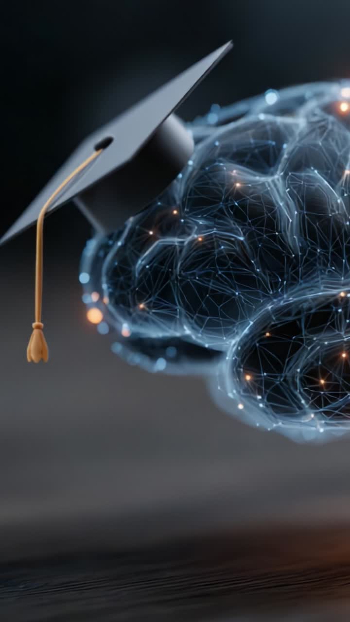 A Conceptual Visualization of an Academic Brain with a Graduation Cap, Representing Knowledge, Intelligence, and the Fusion of Technology and Education
