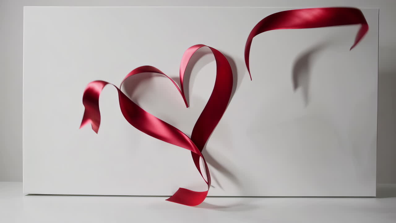 Nastro rosso che forma un cuore su sfondo bianco