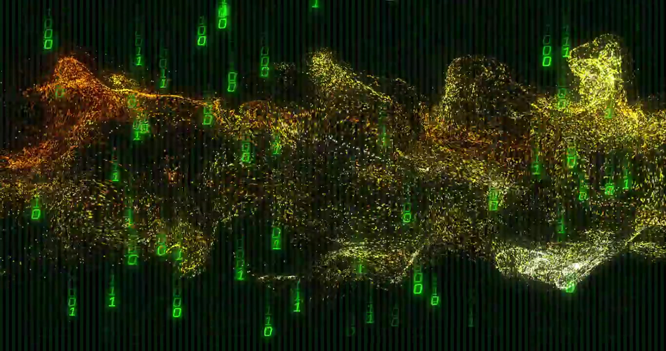 Yellow cluster emerging left undulating into orange wave, showing streaming data