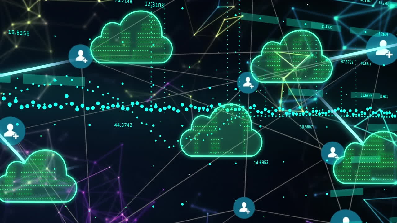 Animation of clouds, data processing over connections