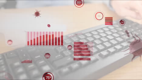 Coronavirus-statistical-data-processing-against-mid-section-of-person-typing-on-keyboard