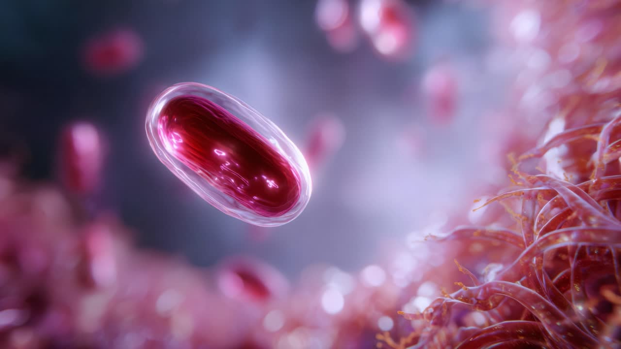 Magnified View of Microscopic Bacteria with Distinct Red Capsules and Fibrous Background in a Dynamic Biological Environment, Highlighting Cellular Structures