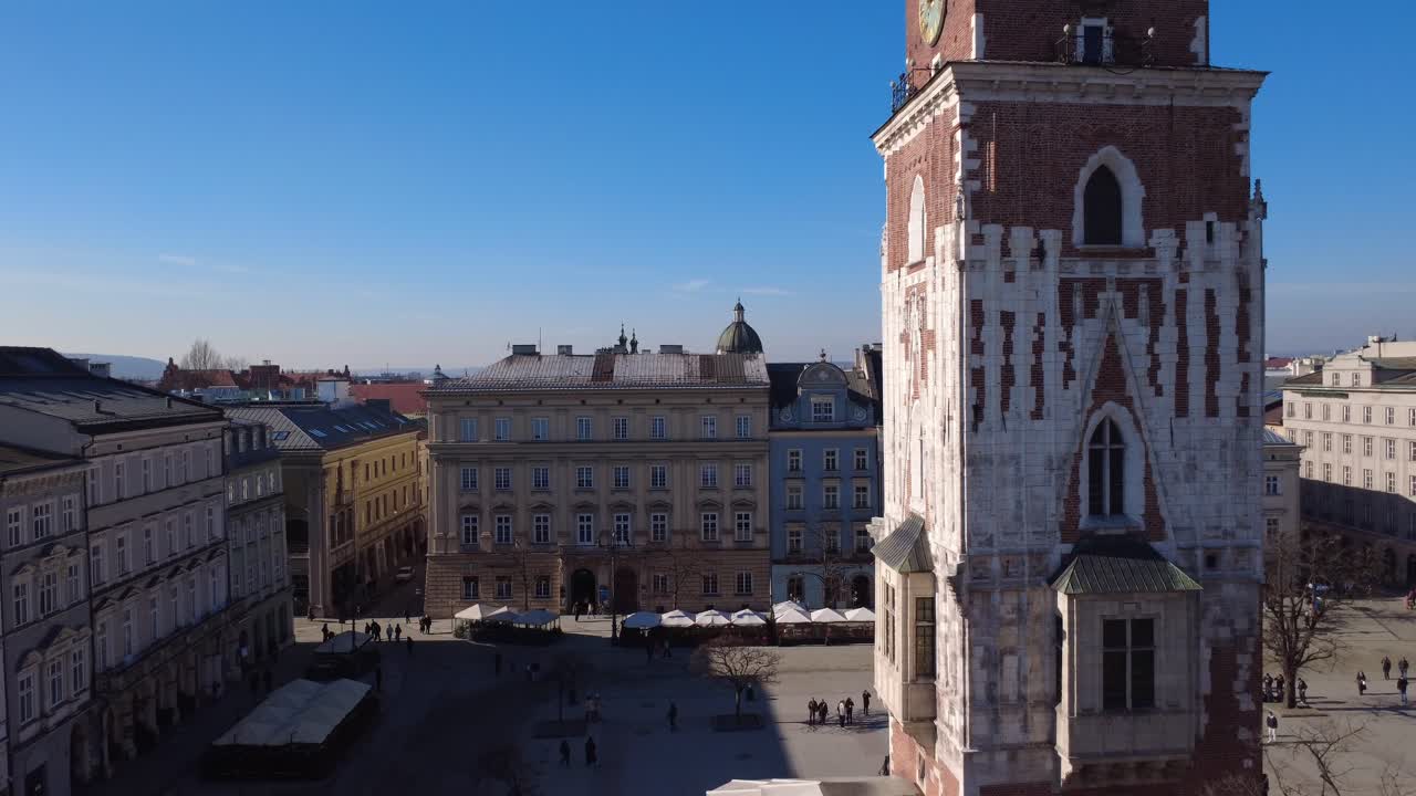 Aerial View of Krakow's Historic Main Market Square and Town Hall Tower