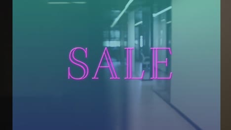 Animation-of-sale-text-over-empty-office