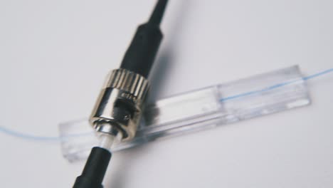 cable de fibra óptica y conectores sobre fondo blanco
