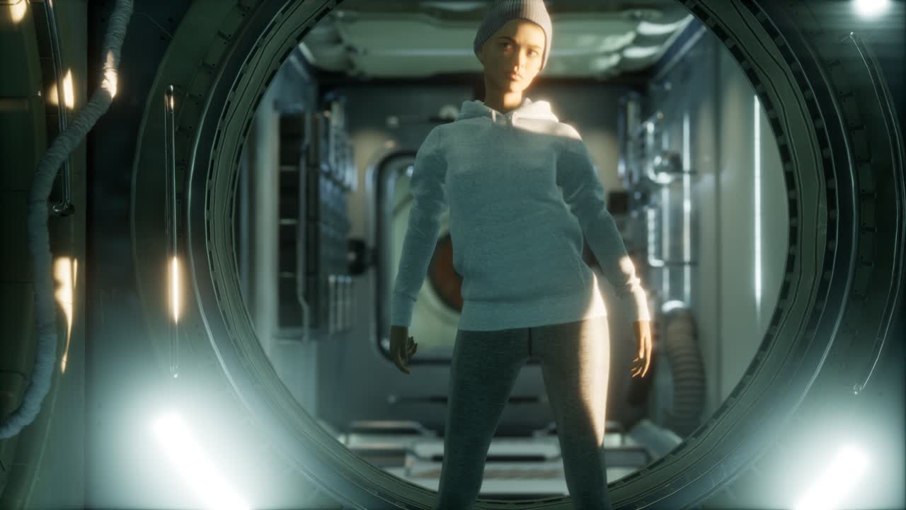 Woman astronaut on a futuristic spaceship