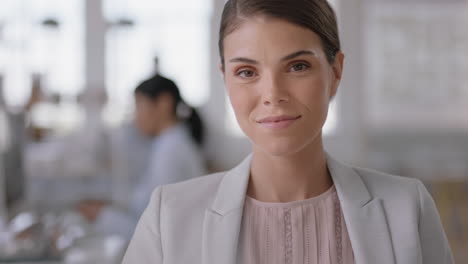 portrait beautiful business woman smiling happy entrepreneur enjoying successful startup company proud manager in office workspace