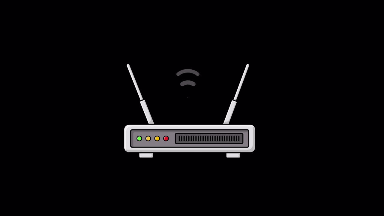 Router Wi-Fi animato che emette segnali wireless