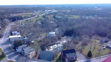 aerial looking towards waterfalls early winter season