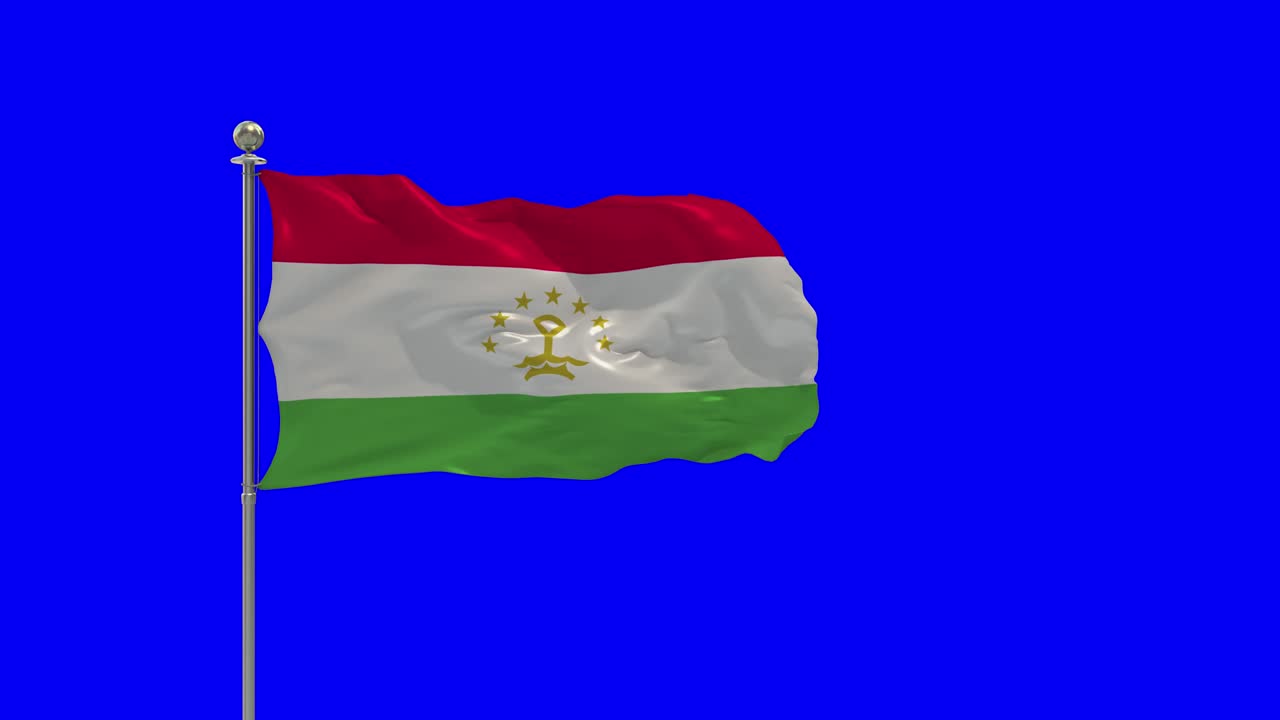 Tajikistan 3D Illustration of the waving flag On a pole with  Chroma Key