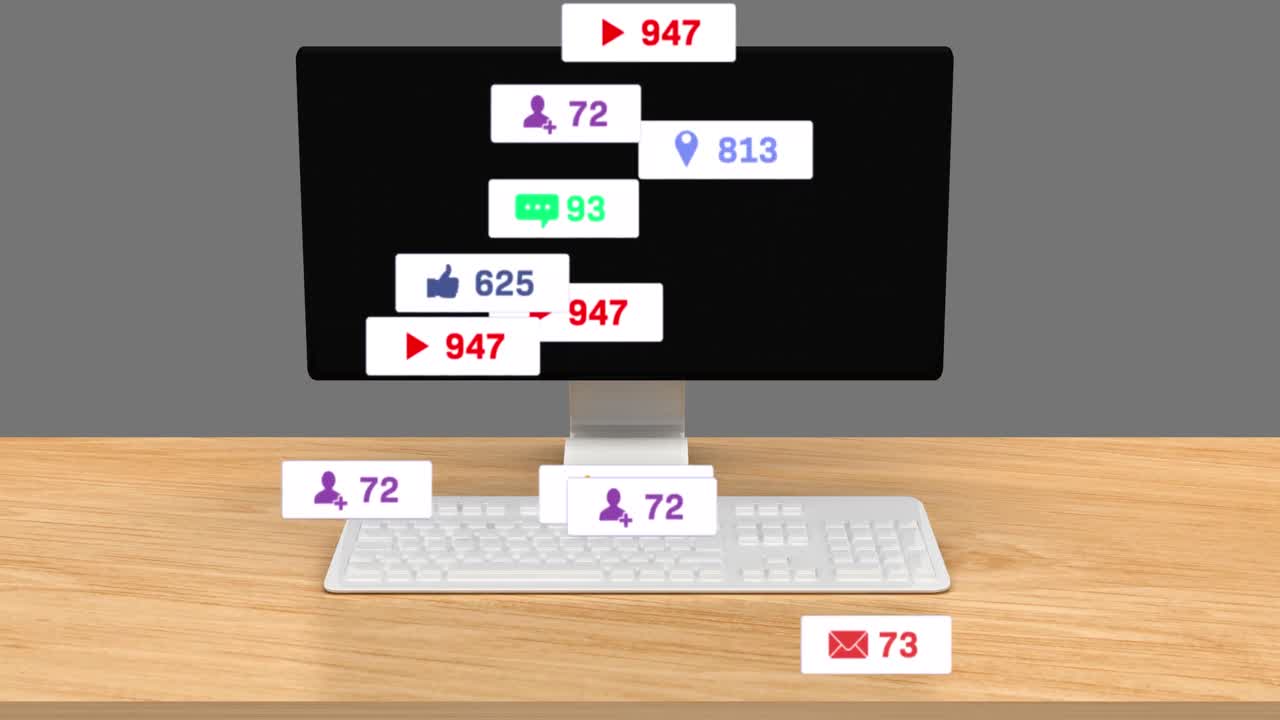 컴퓨터를 통해 미디어 아이콘의 애니메이션