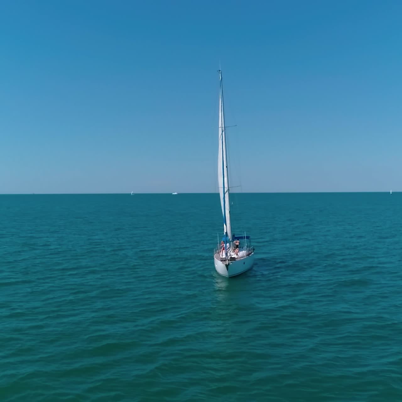 Sailing ship in beautiful sea. Aerial drone view of sailboat in windy condition