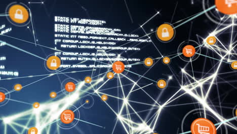 network security and e-commerce animation over digital code and connections