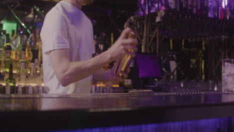 bartender preparing drink using a cocktail shaker