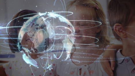 animación del globo digital sobre diversos escolares