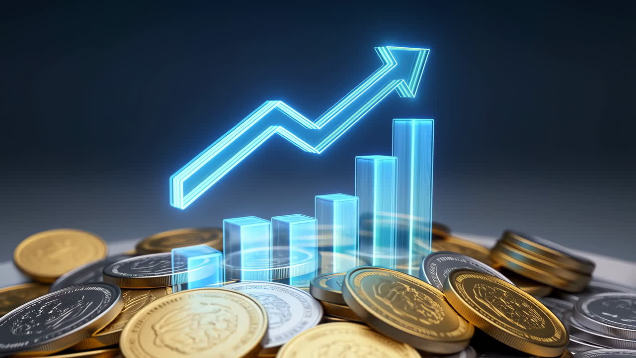 Financial Growth and Investment with Coins and Upward Chart