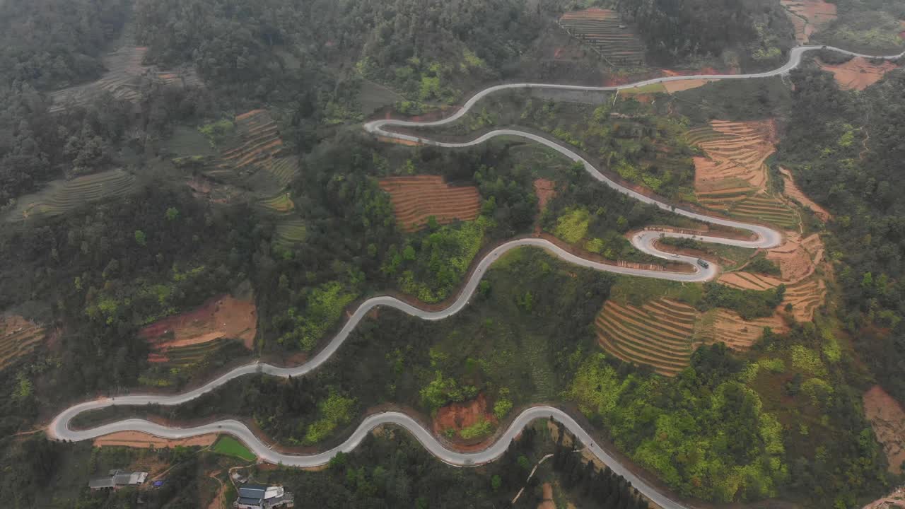 Aerial view of Ch&iacute;n Khoanh ramp at ha giang Vietnam