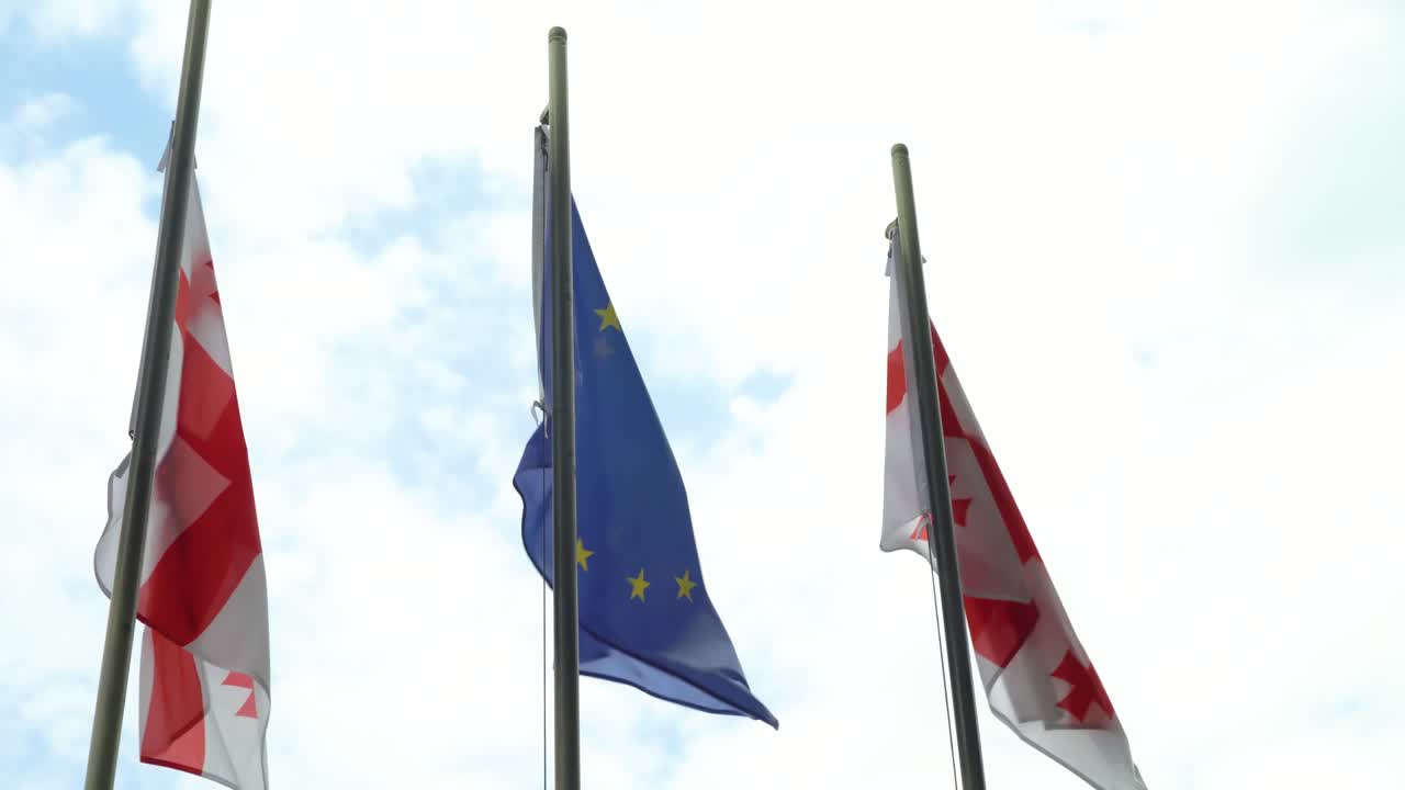 유럽과 조지아의 발은 은 날 하늘을 향해 바람에 펼쳐지고 있습니다.