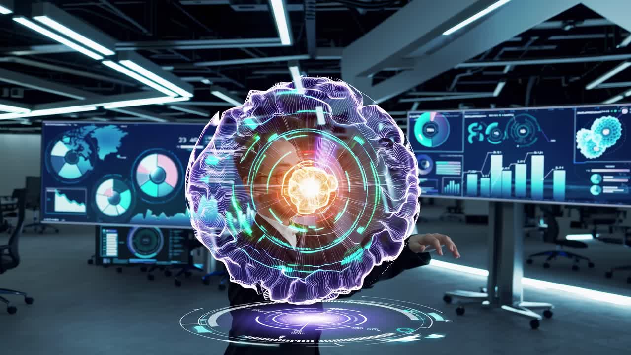 Interactive Hologram Presentation in Modern Office