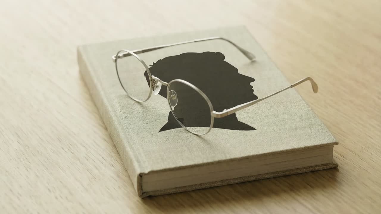 Vintage Eyeglasses Resting on a Book with a Silhouette Cover