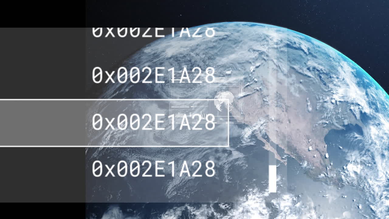 анимация цифровой обработки данных на земном шаре на темном фоне