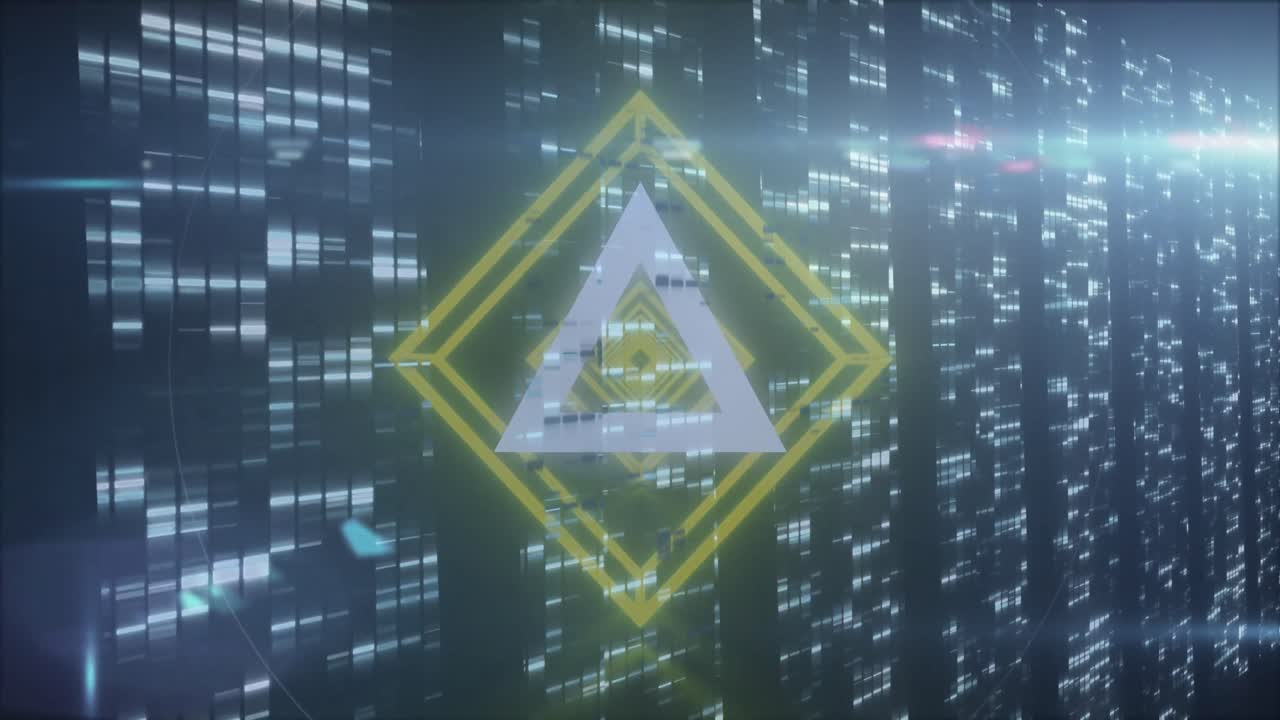 Animation of shapes over moving columns on black background