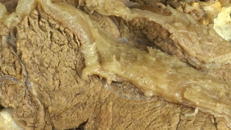 Cooked beef. Pieces of beef meat on a plate