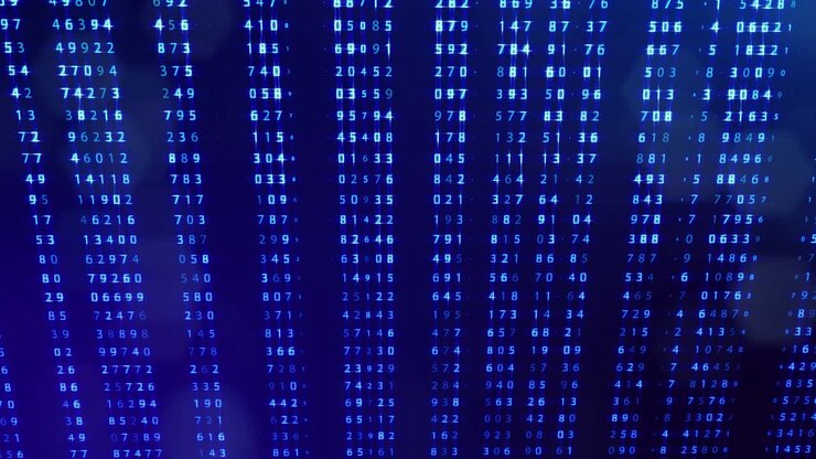 3d loop background, concept of digital data processing, calculation and visualization of computation. Counters of numbers in rows of lines on plane. Blue digital information bg with numbers. Sci-fi bg.