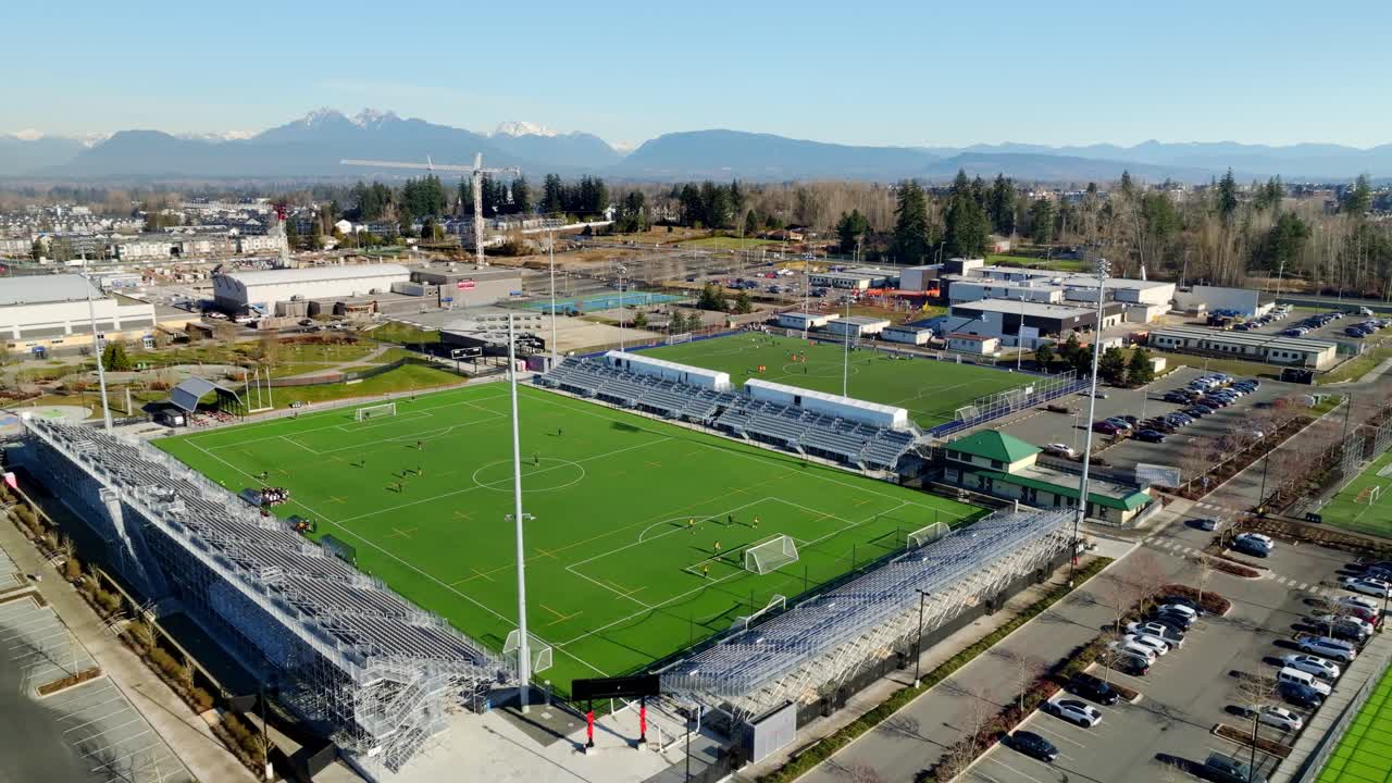 Aerial View Of Willoughby Community Park Stadium And Langley Events Centre In Canada.