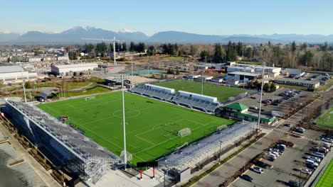 aerial view of willoughby community park stadium and langley events centre in canada.