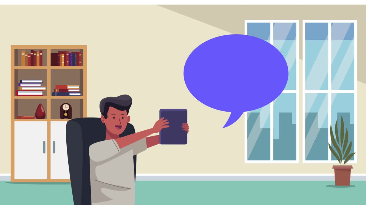 blogger man using tablet scene