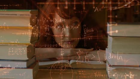 animación digital de una mujer buscando un libro