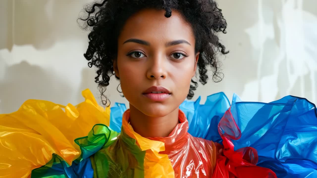 una mujer con un vestido colorido posa para una foto