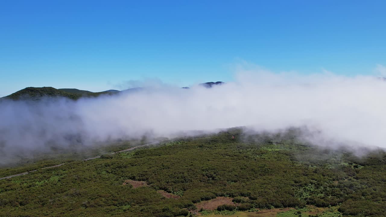 Stunning aerial view of Madeira's lush landscapes and rolling fog