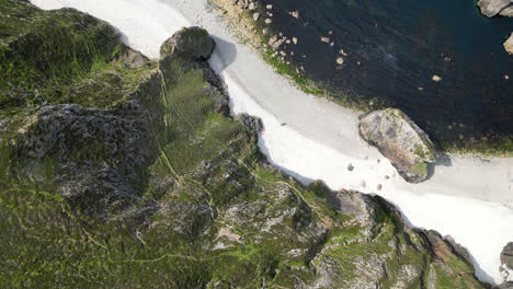 over head view of donegal sea stacks on a white shingle beach