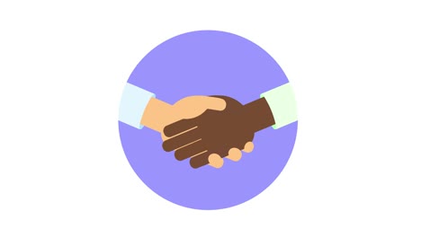 interracial handshake in the circle. join hands, teamwork, friendship. flat animation. isolated on white background.