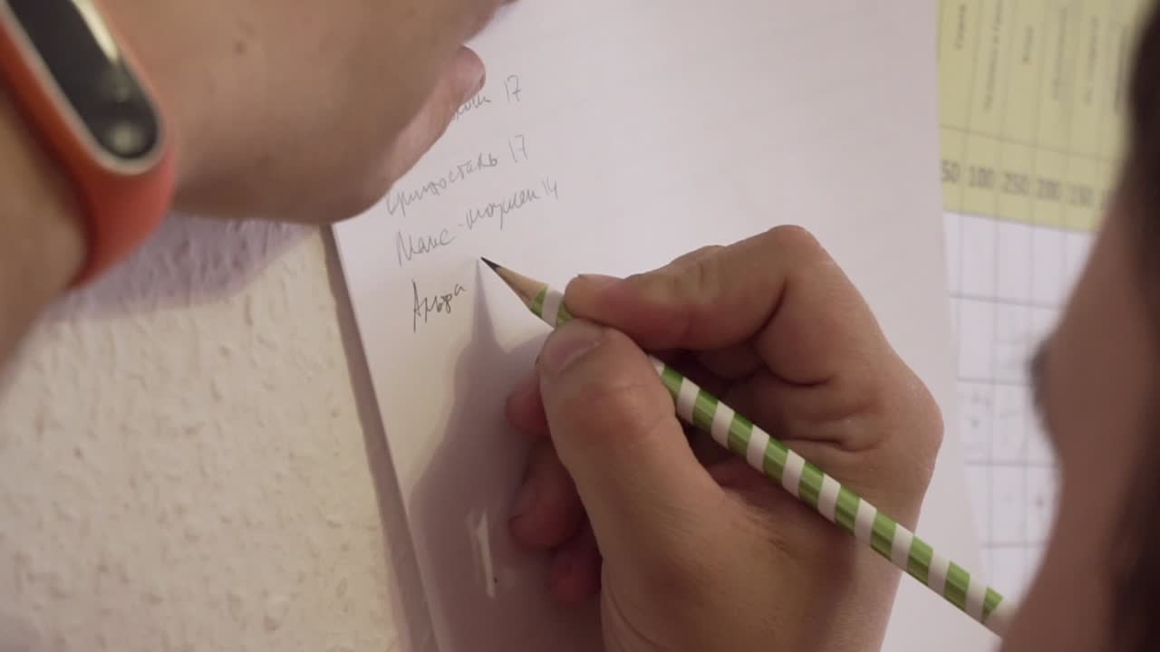 persona escribiendo una lista en una pared