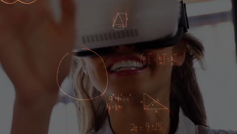 animación de fórmulas matemáticas sobre una escolar usando auriculares vr