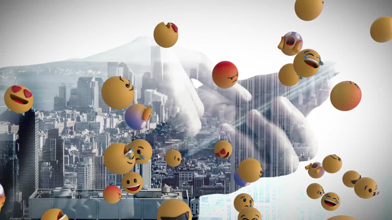 스마트폰을 사용하는 남자가 배경에 있는 이모지 아이콘