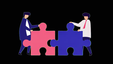 collaborative teamwork puzzle illustration animation isolated asset, transparent 4k video, alpha